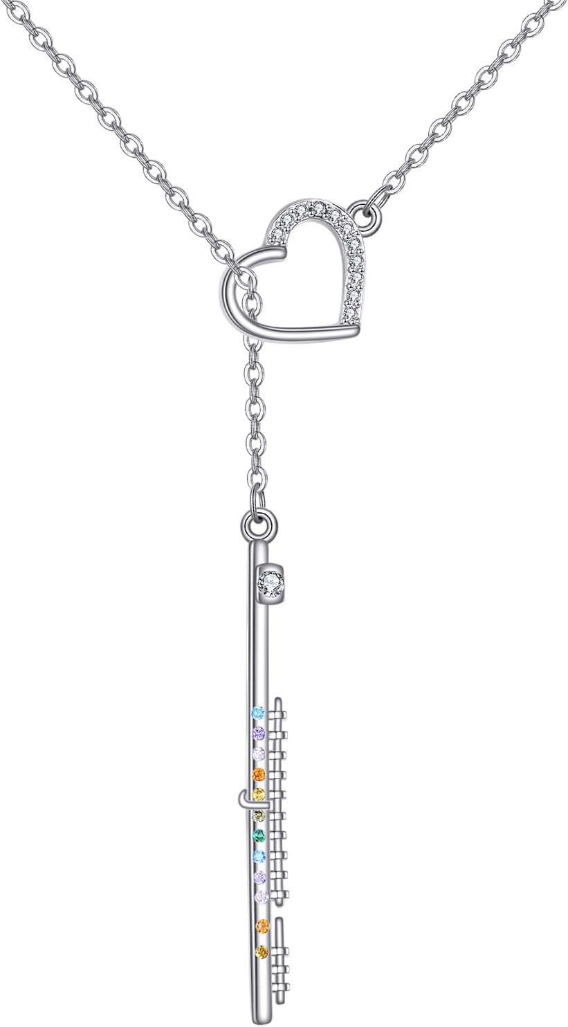 Sterling Silver Heart Lasso Jewelry with Flute Volleyball Infinity Elephant Charms for Women-flute