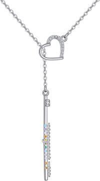 wholesale 925 Sterling Silver Heart Lasso Necklace with Rainbow Flute and Cubic Zirconia Accents Charm Pendant for Women-flute
