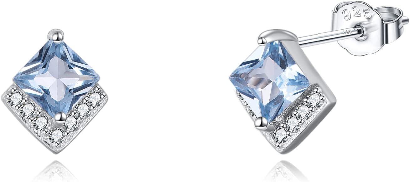 Sterling Silver Cubic Zirconia Birthstone Stud Earrings Hypoallergenic-0-0