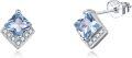 wholesale  Sterling Silver Cubic Zirconia Crystal Birthstone Stud Earrings, March Light Blue-0-0