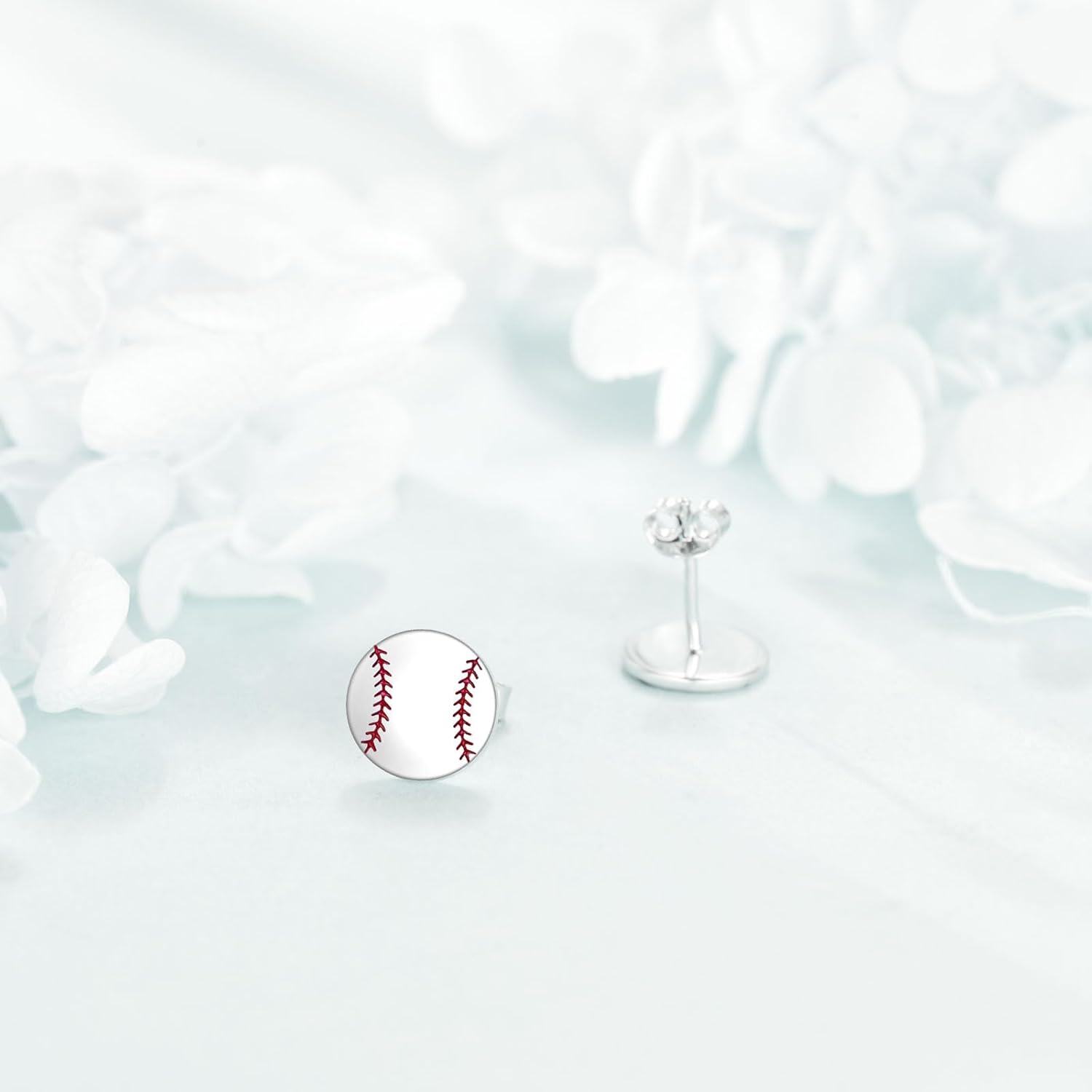 wholesale 925 Sterling Silver Baseball Stud Earrings with Red Stitching for Women-0-2