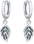 wholesale 925 Sterling Silver Gold-Plated Abalone Shell Leaf Drop Huggies for Women Girls -0-0