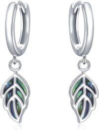 wholesale 925 Sterling Silver Gold-Plated Abalone Shell Leaf Drop Huggies for Women Girls -White Gold
