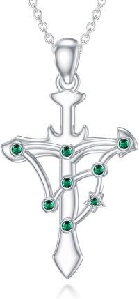 wholesale 925 Sterling Silver Green Crystal Starry Sky Zodiac Constellation Cross Pendant Necklace-Taurus