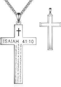 wholesale 925 Sterling Silver Cross Pendant Necklace with Isaiah 41:10 Bible Verse, Hypoallergenic, Gift Box-A-41:10 (Silver)