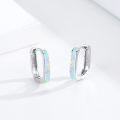 wholesale 925 Sterling Silver White Opal Huggie Earrings for Women, Lucky Stone Hoops, Hypoallergenic Square Design, Sparkling Gift-0-1