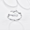 wholesale 925 Sterling Silver Stone Adjustable Leaf Birthstone Open Ring for Women-0-1