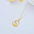 wholesale 14K Gold CZ Cat and Paw Print on Crescent Moon Pendant Necklace for Women s-0-2
