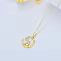 wholesale 14K Gold CZ Cat and Paw Print on Crescent Moon Pendant Necklaces Wholesale for Women s-0-2