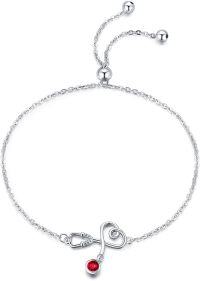 wholesale 925 Sterling Silver Infinity Heart Birthstone Bracelet for Women Nurse Gift Nursing Graduation Adjustable Chain Red Ruby-07 Jul