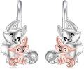 wholesale 925 Sterling Silver Pink Gold Plated Cat & Kitten Drop Earrings for Women Girls Gifts Jewelry Accessories 3cm Long-0-0