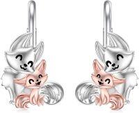 wholesale 925 Sterling Silver Pink Gold Plated Cat & Kitten Drop Earrings for Women Girls Gifts Jewelry Accessories 3cm Long-02-Fox Earrings