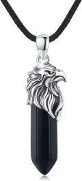 wholesale 925 Sterling Silver 925 Black Crystal Hawk Head Gothic Pendant Necklace for Men-0-0
