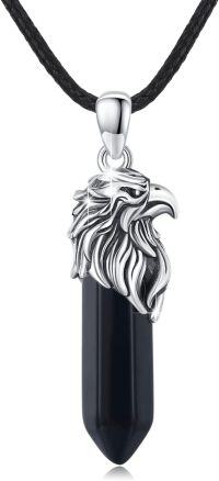 wholesale 925 Sterling Silver 925 Black Crystal Hawk Head Gothic Pendant Necklace for Men-B-Eagle