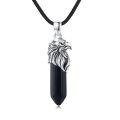wholesale 925 Sterling Silver Eagle Head Black Onyx Crystal Point Pendant Necklace-0-0