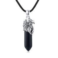 wholesale 925 Sterling Silver Eagle Head Black Onyx Crystal Point Pendant Necklace-B-Eagle