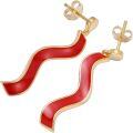 wholesale 925 Sterling Silver Plated Gold- Red Enamel Wave Drop Earrings for Women-0-0