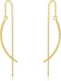 wholesale 14K Gold Threader Earrings with Bar Design, Hypoallergenic Nickel-Free, Perfect Gift for Women for Any Occasion-bar thin threader earrings