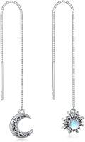 wholesale 925 Sterling Silver Moon & Sun Threader Earrings for Women Long Chain Hypoallergenic Dangle Earrings with Tassel Design-0-0