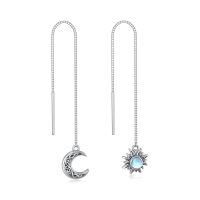 wholesale 925 Sterling Silver Moon & Sun Threader Earrings for Women Long Chain Hypoallergenic Dangle Earrings with Tassel Design-Moon Sun
