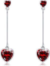 wholesale 925 Sterling Silver Moonstone Turquoise Cubic Zirconia Birthstone Heart Drop Dangle Earrings-January Garnet