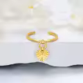 wholesale 14K Gold Adjustable Open Toe Cuff Rings Wholesale for Women Dangle Heart Leaf-0-2