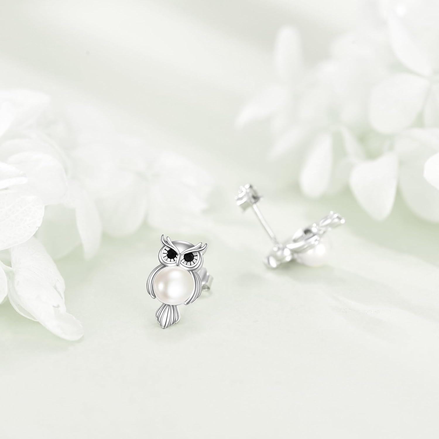  Sterling Silver Pearl Unicorn Owl Penguin Stud Earrings Cute Animal Jewelry Gift -0-2