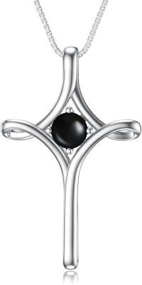 wholesale  Sterling Silver Birthstone Cross Necklace for Women Fine Jewelry Gift -Black Onyx
