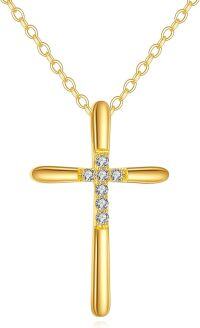 wholesale 14K Gold Diamond Cross Pendant Chain Necklaces for Women Gifts Jewelry-02-14K Moissanite Cross Necklace