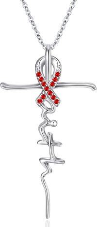 wholesale 925 Sterling Silver Birthstone Faith Cross Pendant Necklace for Women Religious Jewelry Gifts-Silver-07-Jul