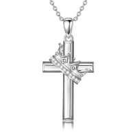 wholesale 925 Sterling Silver Birthstone Crown Cross Pendant Necklace for Women-06-June