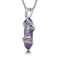 wholesale 925 Sterling Silver Saint Michael Archangel Purple Crystal Point Pendant Necklace-Purple