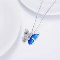 wholesale 925 Sterling Silver Blue Butterfly & Rose Flower Heart Pendant Necklace s for Women Girls-0-1