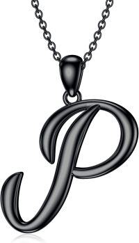 wholesale Sterling Silver 26 Letter Pendant Necklace-Letter P-black gold plated