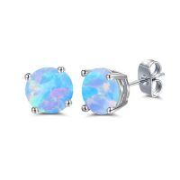 wholesale 925 Sterling Silver Green Fire Opal Round Stud Earrings - Multiple Sizes & Colors for Women Men Gifts-Light Blue