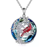 TOUPOP Sterling Silver Red Cardinal Pendant Necklace Memorial Jewelry-style_name:6-Crystal Cardinal