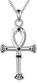 wholesale 925 Sterling Silver Ankh Cross Pendant Necklace with Black Cubic Zirconia Elements for Women and Men-0-0