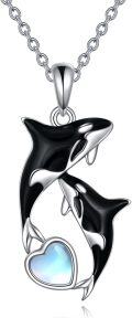 wholesale 925 Sterling Silver Orca Whale Necklace for Women with Heart-Shaped Moonstone Pendant-0-0