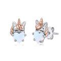 wholesale 925 Sterling Silver Heart-Shaped Opal Unicorn Stud Earrings for Kids & Adults-0-0
