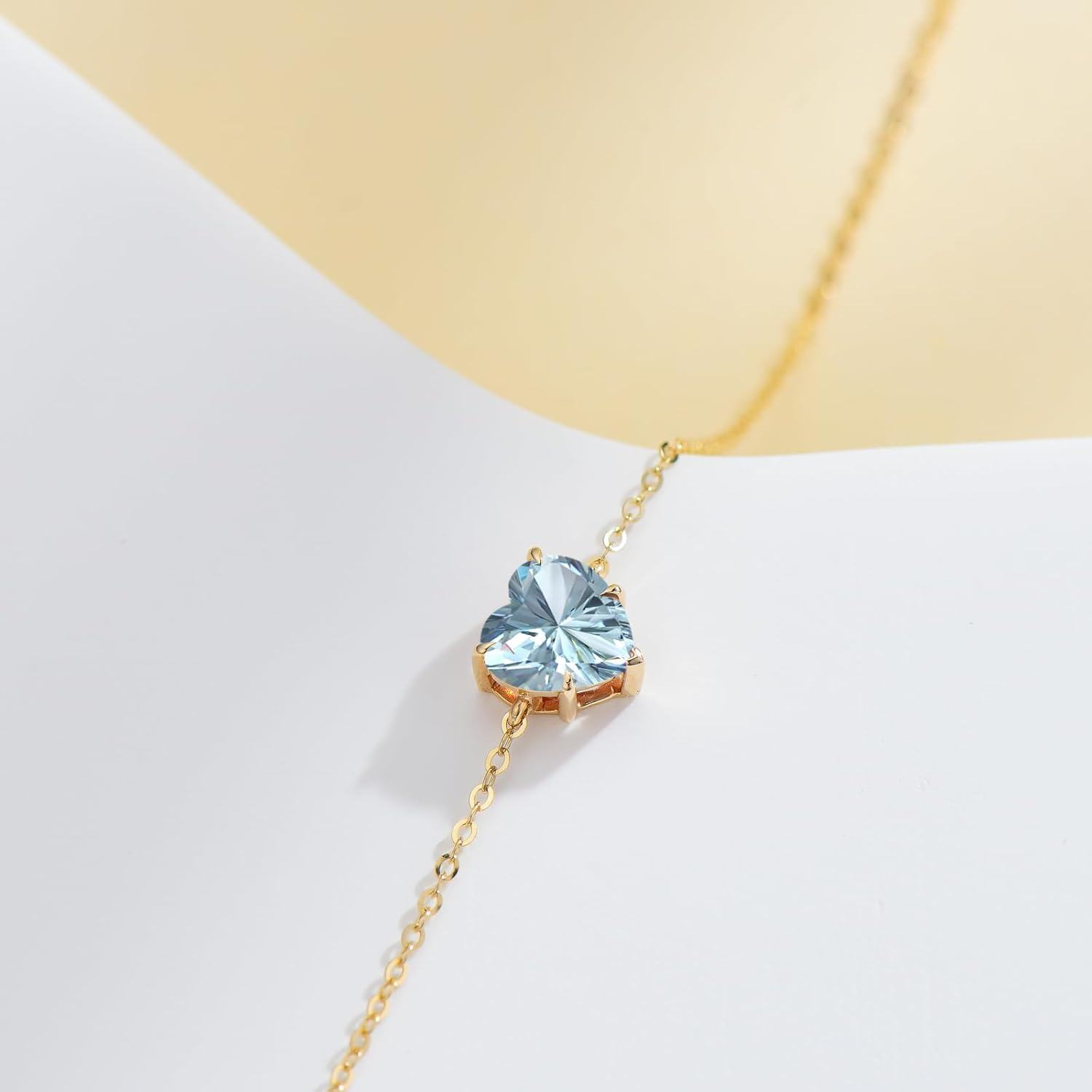 wholesale 14K Gold Created Birthstone Heart Cut 7mm Bracelet for Women 6 5 +2 -0-3