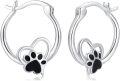 wholesale 925 Sterling Silver Hoop Earrings with Black Enamel Paw Prints and Moon Hearts - Adorable Animal Lover Gift for Her-0-0
