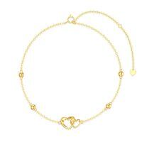 TOUPOP 14K Gold Zircon Double Heart Anklet for Women 8"-10"-undefined