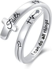 wholesale  Silver Cross Ring with Heart for Women Christian Blessed Faith Jewelry Adjustable Gift -Cross Faith 1