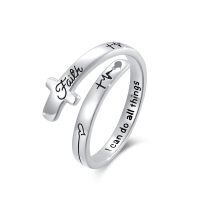 wholesale 925 Sterling Silver Cross Ring With Engraved Blessing Quote-Cross Faith 1
