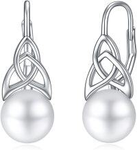 wholesale 925 Sterling Silver Celtic Knot Pearl Leverback Earrings White Gold Plated-Celtic knot pearl 2
