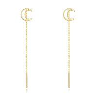 wholesale Gold Crescent Moon Drop Earrings 14k Solid Gold Threaders for Women-Moon
