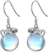 wholesale 925 Sterling Silver Sloth with Blue Moonstone Drop Earrings Gifts for Her-Sloth