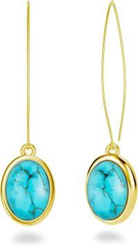 wholesale 925 Sterling Silver Oval Turquoise Drop Earrings for Women-Oval-Yellow Gold Plated