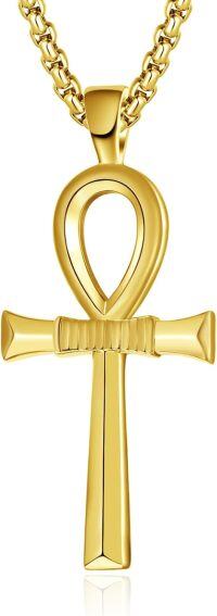 wholesale 925 Sterling Silver Plated  Gold  Ankh Pendant Necklaces for Men - 24+2 Extender Chain Egyptian Cross Charm s-Gold