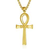 wholesale 925 Sterling Silver Ankh Cross Pendant Necklace-Gold